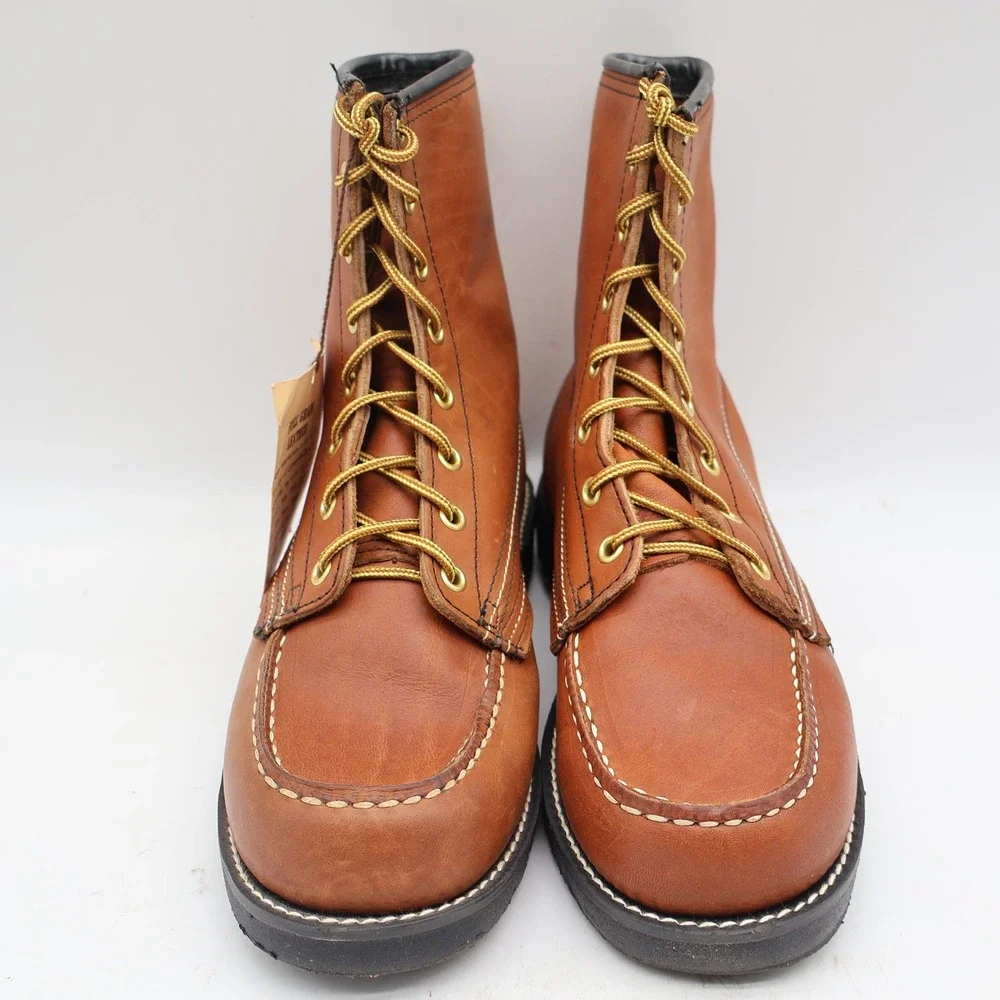 Tuff-Welt Work Boots Mens 7 Vintage Brown Full Grain Leather Moc Toe USA 332